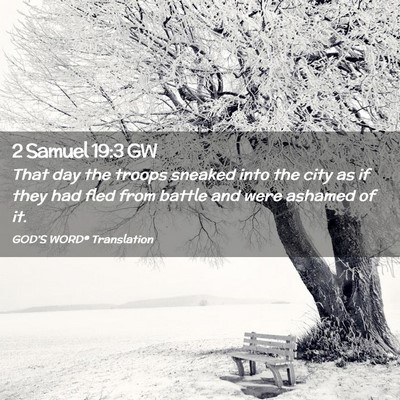 Picture 02 - 2 Samuel 19:3 GW - That day the troops sneaked into the city as if - Bible Verse Picture