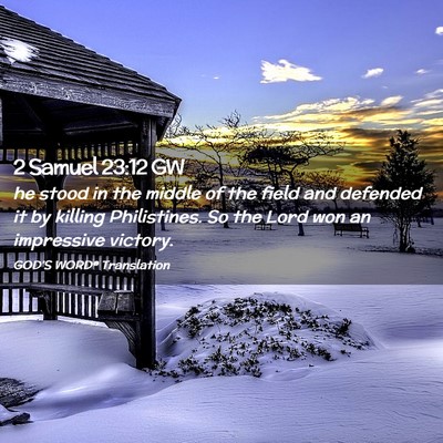 Picture 02 - 2 Samuel 23:12 GW - he stood in the middle of the field and defended - Bible Verse Picture