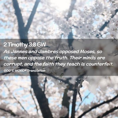 Picture 02 - 2 Timothy 3:8 GW - As Jannes and Jambres opposed Moses, so these men - Bible Verse Picture