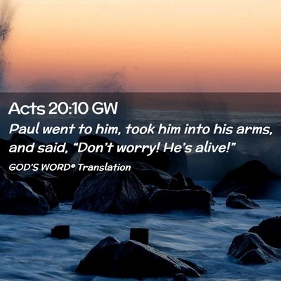 Picture 02 - Acts 20:10 GW - Paul went to him, took him into his arms, and - Bible Verse Picture