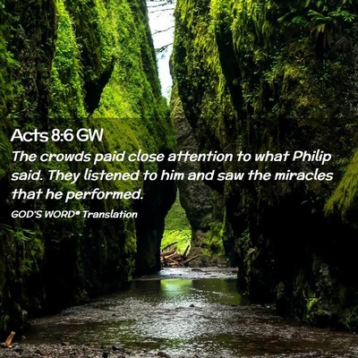 Picture 02 - Acts 8:6 GW - The crowds paid close attention to what Philip - Bible Verse Picture