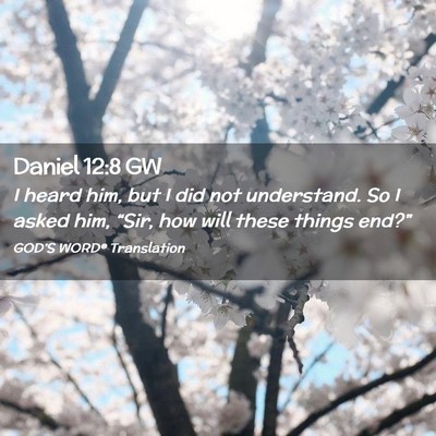 Picture 02 - Daniel 12:8 GW - I heard him, but I did not understand. So I asked - Bible Verse Picture