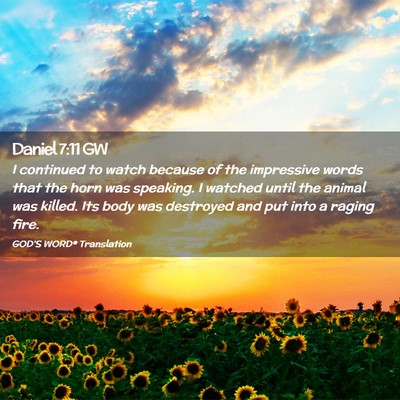 Picture 02 - Daniel 7:11 GW - I continued to watch because of the impressive - Bible Verse Picture