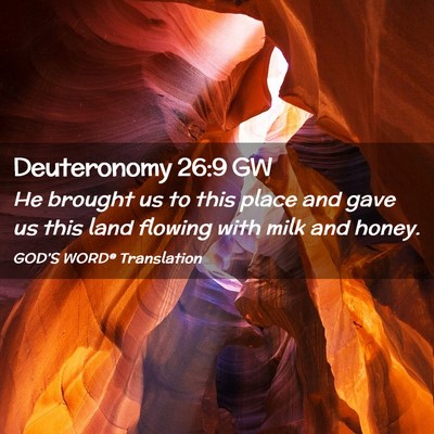 Picture 02 - Deuteronomy 26:9 GW - He brought us to this place and gave us this land - Bible Verse Picture