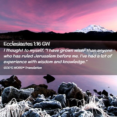 Picture 02 - Ecclesiastes 1:16 GW - I thought to myself, “I have grown wiser than - Bible Verse Picture