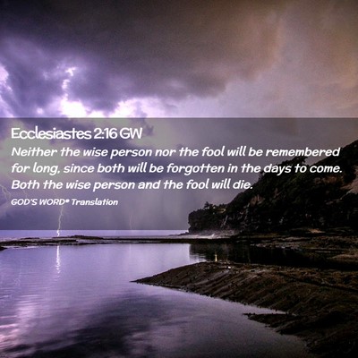 Picture 02 - Ecclesiastes 2:16 GW - Neither the wise person nor the fool will be - Bible Verse Picture