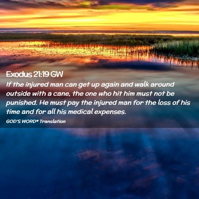 Picture 02 - Exodus 21:19 GW - If the injured man can get up again and walk - Bible Verse Picture