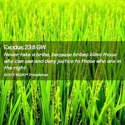 Picture 02 - Exodus 23:8 GW - Never take a bribe, because bribes blind those - Bible Verse Picture