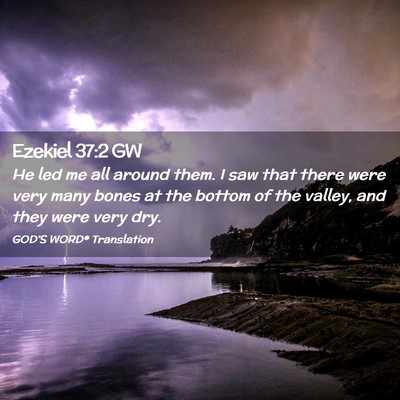 Picture 02 - Ezekiel 37:2 GW - He led me all around them. I saw that there were - Bible Verse Picture