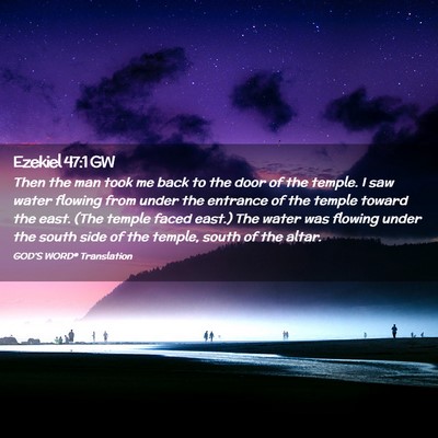 Picture 02 - Ezekiel 47:1 GW - Then the man took me back to the door of the - Bible Verse Picture