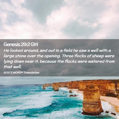 Picture 02 - Genesis 29:2 GW - He looked around, and out in a field he saw a - Bible Verse Picture