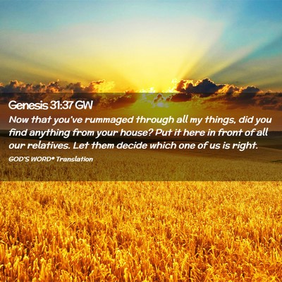 Picture 02 - Genesis 31:37 GW - Now that you’ve rummaged through all my things, - Bible Verse Picture