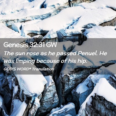 Picture 02 - Genesis 32:31 GW - The sun rose as he passed Penuel. He was limping - Bible Verse Picture
