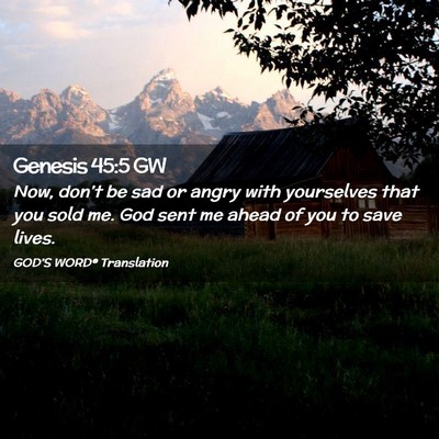 Picture 02 - Genesis 45:5 GW - Now, don’t be sad or angry with yourselves that - Bible Verse Picture
