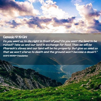 Picture 02 - Genesis 47:19 GW - Do you want us to die right in front of you? Do - Bible Verse Picture
