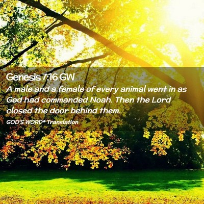 Picture 02 - Genesis 7:16 GW - A male and a female of every animal went in as - Bible Verse Picture