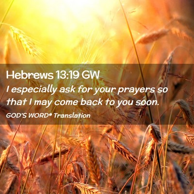 Picture 02 - Hebrews 13:19 GW - I especially ask for your prayers so that I may - Bible Verse Picture