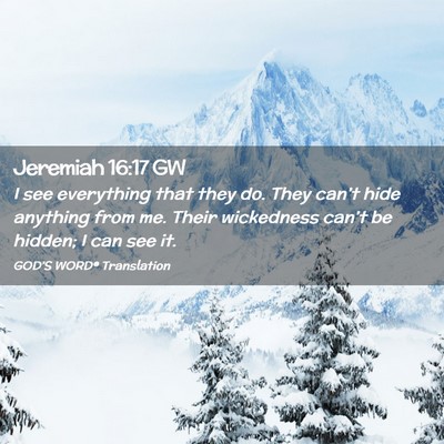 Picture 02 - Jeremiah 16:17 GW - I see everything that they do. They can’t hide - Bible Verse Picture