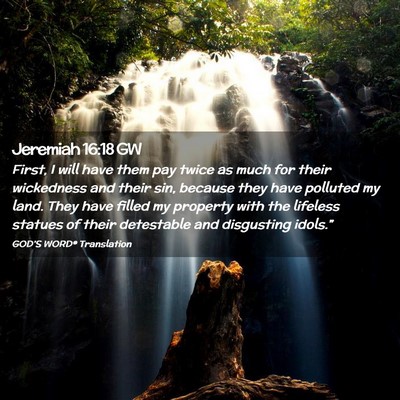 Picture 02 - Jeremiah 16:18 GW - First, I will have them pay twice as much for - Bible Verse Picture