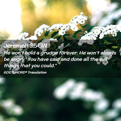 Picture 02 - Jeremiah 3:5 GW - He won’t hold a grudge forever. He won’t - Bible Verse Picture