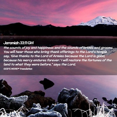 Picture 02 - Jeremiah 33:11 GW - the sounds of joy and happiness and the sounds of - Bible Verse Picture