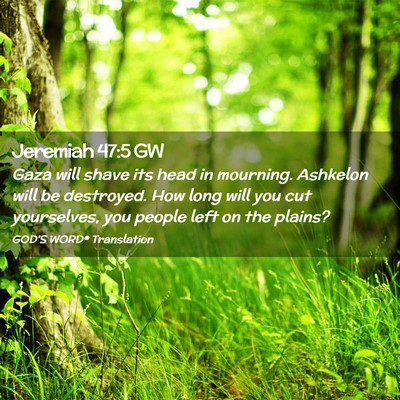 Picture 02 - Jeremiah 47:5 GW - Gaza will shave its head in mourning. Ashkelon - Bible Verse Picture