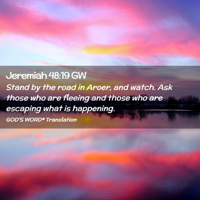 Picture 02 - Jeremiah 48:19 GW - Stand by the road in Aroer, and watch. Ask those - Bible Verse Picture