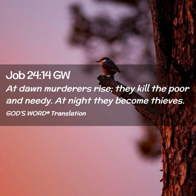 Picture 02 - Job 24:14 GW - At dawn murderers rise; they kill the poor and - Bible Verse Picture
