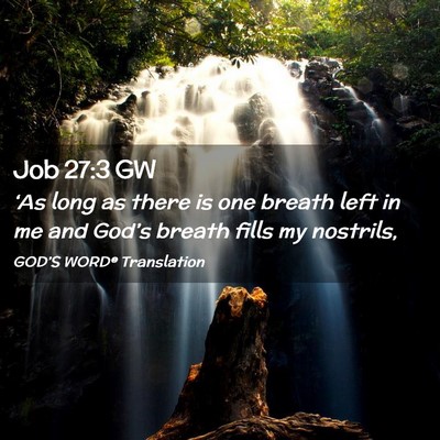 Picture 02 - Job 27:3 GW - ‘As long as there is one breath left in me and - Bible Verse Picture