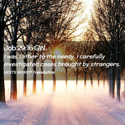 Picture 02 - Job 29:16 GW - I was father to the needy. I carefully - Bible Verse Picture