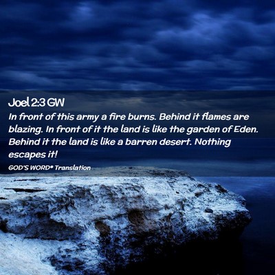 Picture 02 - Joel 2:3 GW - In front of this army a fire burns. Behind it - Bible Verse Picture