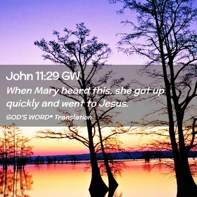 Picture 02 - John 11:29 GW - When Mary heard this, she got up quickly and went - Bible Verse Picture