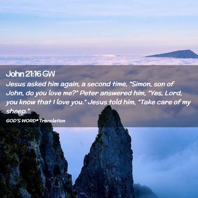 Picture 02 - John 21:16 GW - Jesus asked him again, a second time, “Simon, - Bible Verse Picture