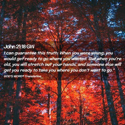 Picture 02 - John 21:18 GW - I can guarantee this truth: When you were young, - Bible Verse Picture
