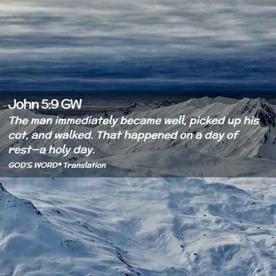Picture 02 - John 5:9 GW - The man immediately became well, picked up his - Bible Verse Picture
