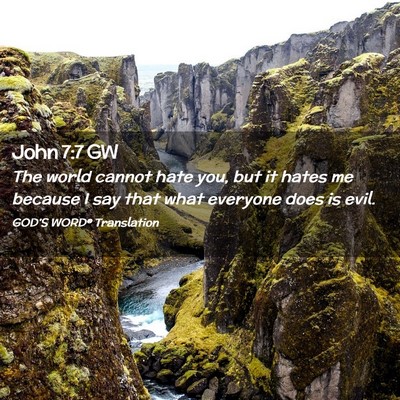 Picture 02 - John 7:7 GW - The world cannot hate you, but it hates me - Bible Verse Picture