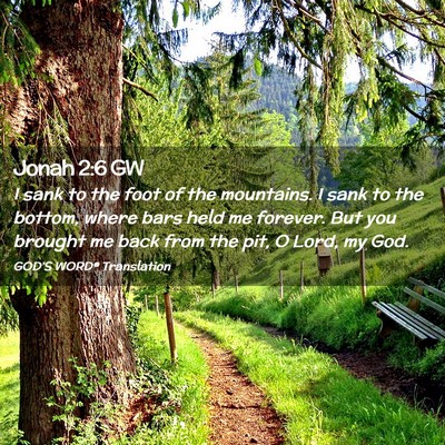 Picture 02 - Jonah 2:6 GW - I sank to the foot of the mountains. I sank to - Bible Verse Picture