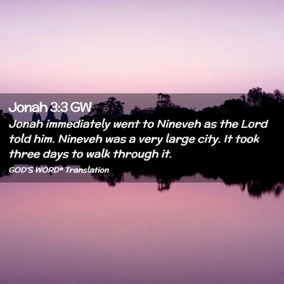 Picture 02 - Jonah 3:3 GW - Jonah immediately went to Nineveh as the Lord - Bible Verse Picture