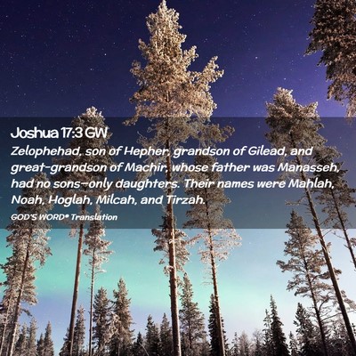 Picture 02 - Joshua 17:3 GW - Zelophehad, son of Hepher, grandson of Gilead, - Bible Verse Picture