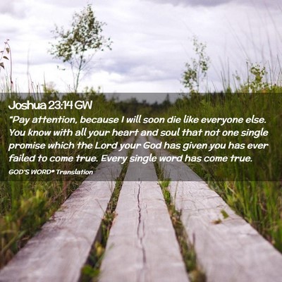 Picture 02 - Joshua 23:14 GW - “Pay attention, because I will soon die like - Bible Verse Picture