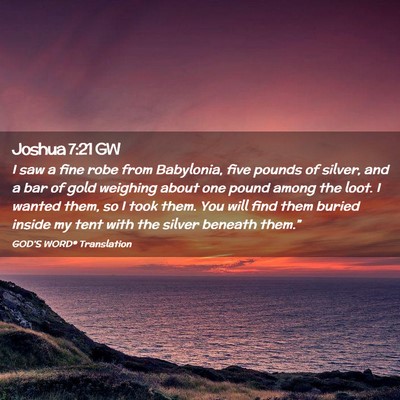 Picture 02 - Joshua 7:21 GW - I saw a fine robe from Babylonia, five pounds of - Bible Verse Picture