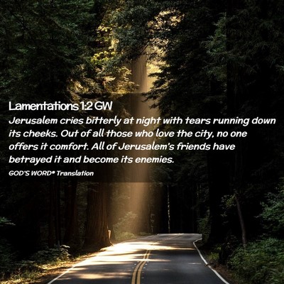 Picture 02 - Lamentations 1:2 GW - Jerusalem cries bitterly at night with tears - Bible Verse Picture