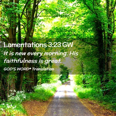 Picture 02 - Lamentations 3:23 GW - It is new every morning. His faithfulness is - Bible Verse Picture