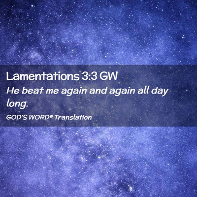 Picture 02 - Lamentations 3:3 GW - He beat me again and again all day - Bible Verse Picture
