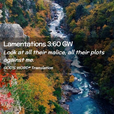 Picture 02 - Lamentations 3:60 GW - Look at all their malice, all their plots against - Bible Verse Picture