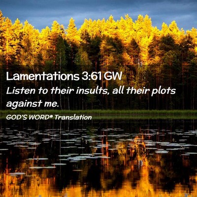 Picture 02 - Lamentations 3:61 GW - Listen to their insults, all their plots against - Bible Verse Picture