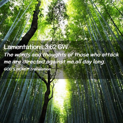 Picture 02 - Lamentations 3:62 GW - The words and thoughts of those who attack me are - Bible Verse Picture