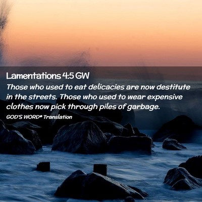 Picture 02 - Lamentations 4:5 GW - Those who used to eat delicacies are now - Bible Verse Picture