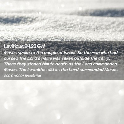 Picture 02 - Leviticus 24:23 GW - Moses spoke to the people of Israel. So the man - Bible Verse Picture