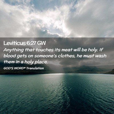 Picture 02 - Leviticus 6:27 GW - Anything that touches its meat will be holy. If - Bible Verse Picture